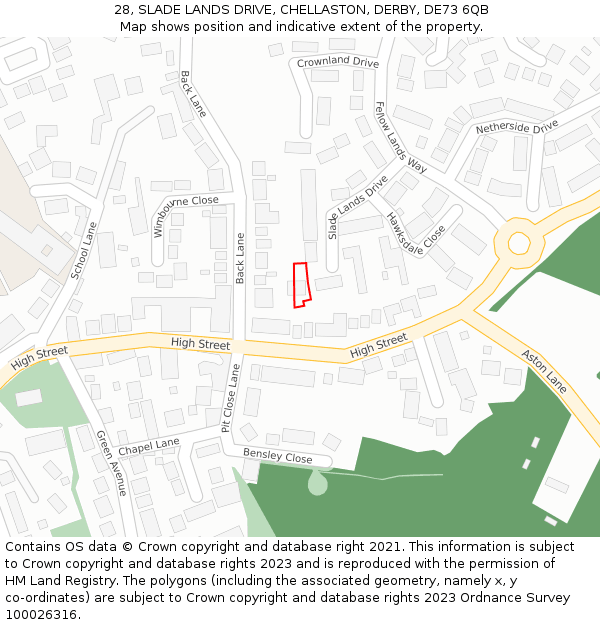 28, SLADE LANDS DRIVE, CHELLASTON, DERBY, DE73 6QB: Location map and indicative extent of plot