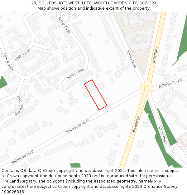 28, SOLLERSHOTT WEST, LETCHWORTH GARDEN CITY, SG6 3PX: Location map and indicative extent of plot