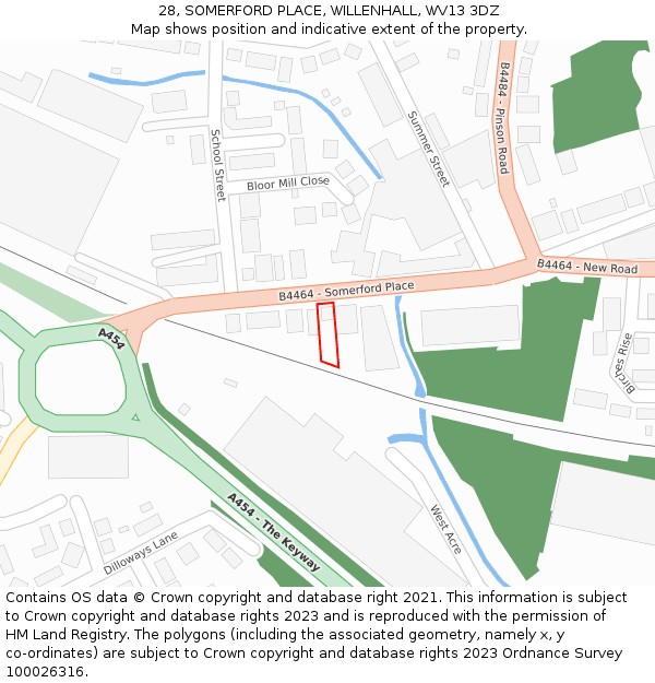 28, SOMERFORD PLACE, WILLENHALL, WV13 3DZ: Location map and indicative extent of plot