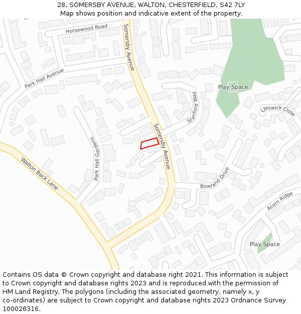 28, SOMERSBY AVENUE, WALTON, CHESTERFIELD, S42 7LY: Location map and indicative extent of plot