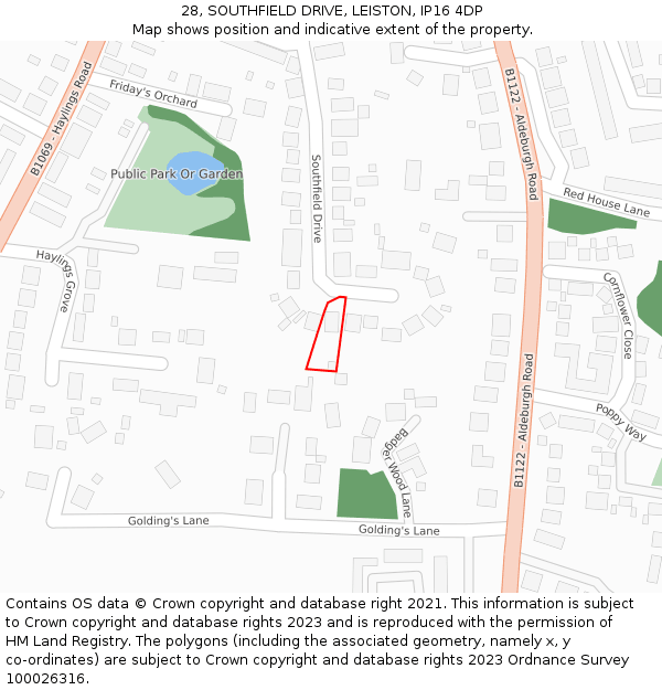 28, SOUTHFIELD DRIVE, LEISTON, IP16 4DP: Location map and indicative extent of plot