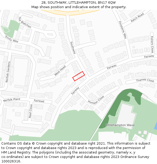 28, SOUTHWAY, LITTLEHAMPTON, BN17 6QW: Location map and indicative extent of plot