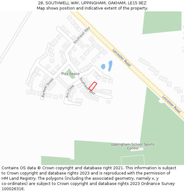 28, SOUTHWELL WAY, UPPINGHAM, OAKHAM, LE15 9EZ: Location map and indicative extent of plot