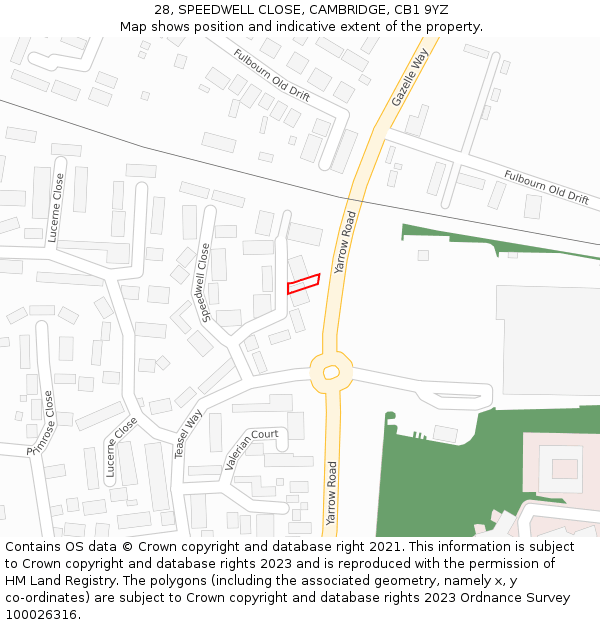 28, SPEEDWELL CLOSE, CAMBRIDGE, CB1 9YZ: Location map and indicative extent of plot