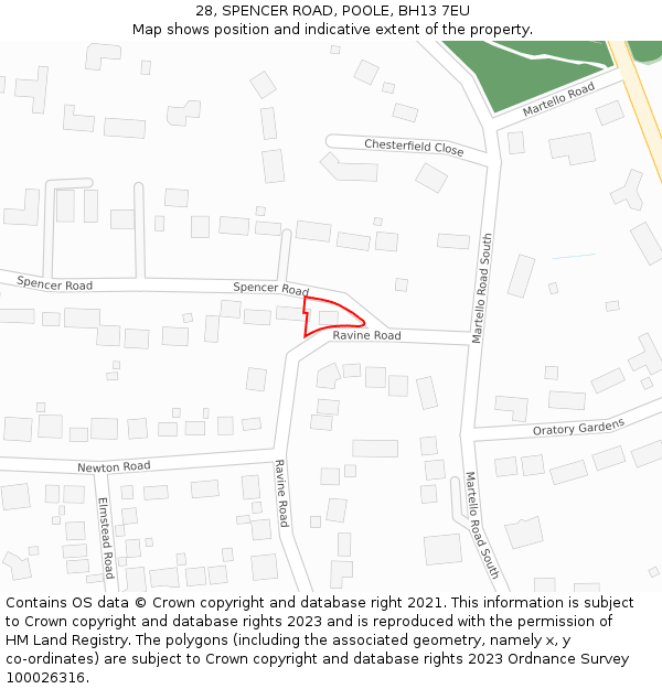 28, SPENCER ROAD, POOLE, BH13 7EU: Location map and indicative extent of plot