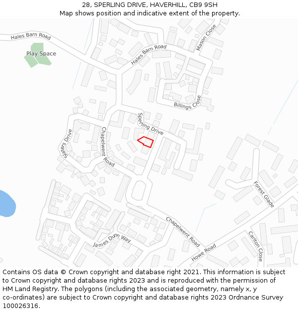 28, SPERLING DRIVE, HAVERHILL, CB9 9SH: Location map and indicative extent of plot