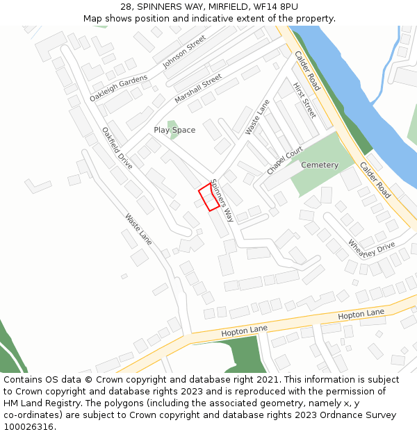 28, SPINNERS WAY, MIRFIELD, WF14 8PU: Location map and indicative extent of plot