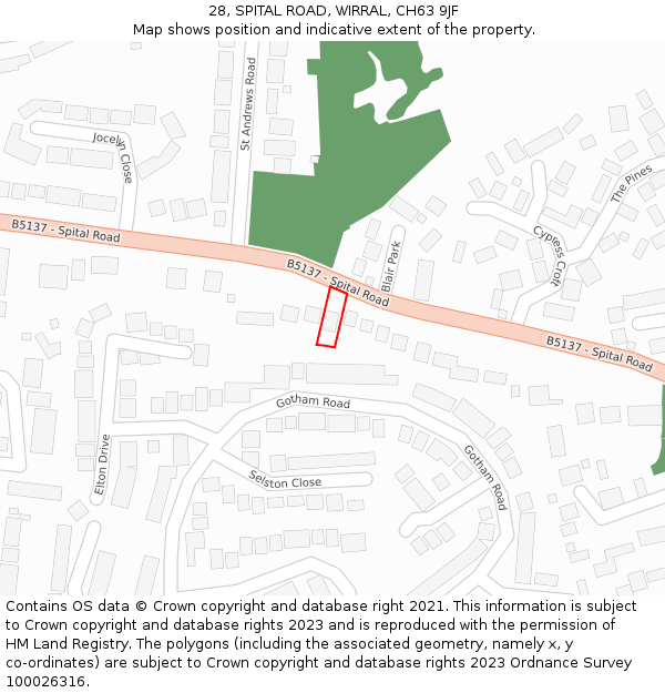28, SPITAL ROAD, WIRRAL, CH63 9JF: Location map and indicative extent of plot