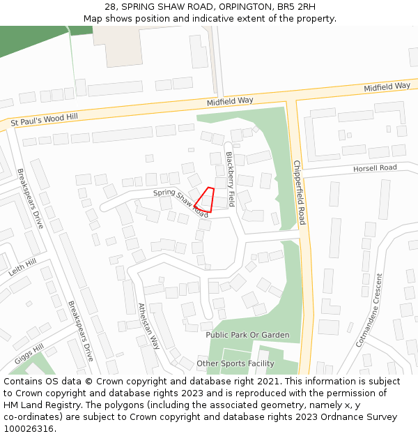 28, SPRING SHAW ROAD, ORPINGTON, BR5 2RH: Location map and indicative extent of plot