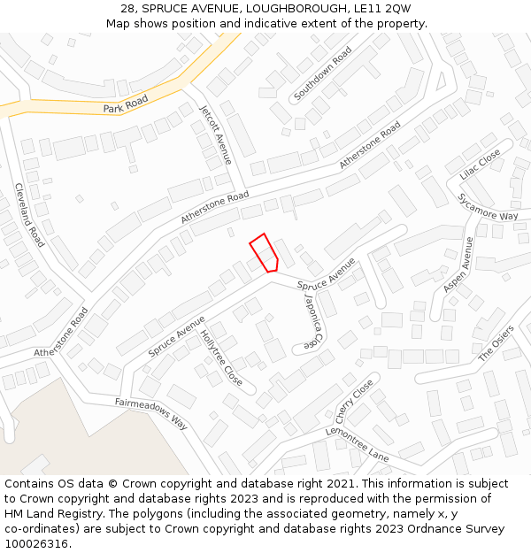 28, SPRUCE AVENUE, LOUGHBOROUGH, LE11 2QW: Location map and indicative extent of plot