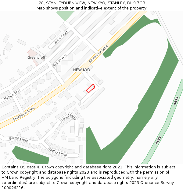 28, STANLEYBURN VIEW, NEW KYO, STANLEY, DH9 7GB: Location map and indicative extent of plot