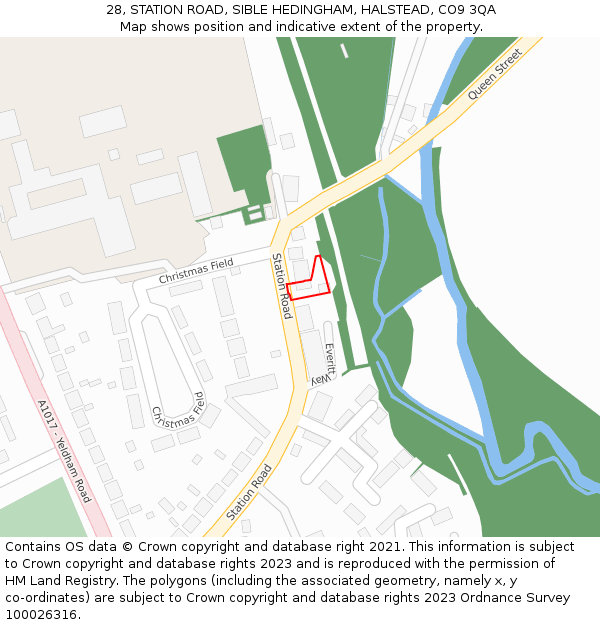 28, STATION ROAD, SIBLE HEDINGHAM, HALSTEAD, CO9 3QA: Location map and indicative extent of plot
