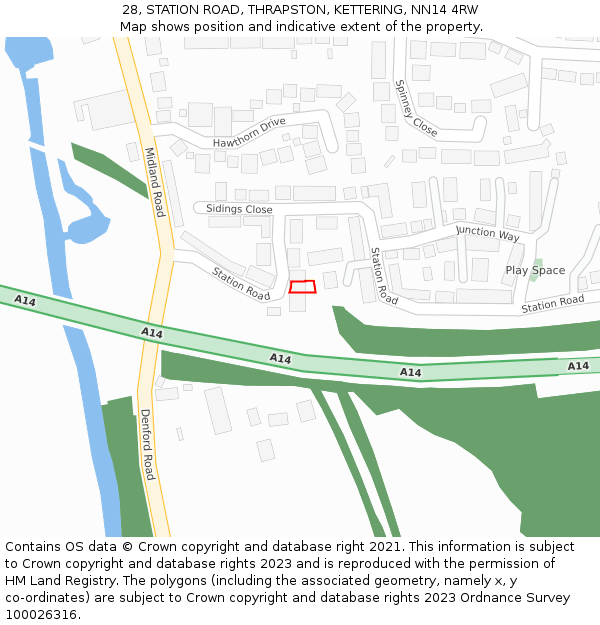 28, STATION ROAD, THRAPSTON, KETTERING, NN14 4RW: Location map and indicative extent of plot