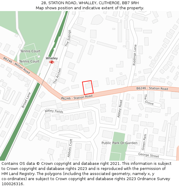 28, STATION ROAD, WHALLEY, CLITHEROE, BB7 9RH: Location map and indicative extent of plot