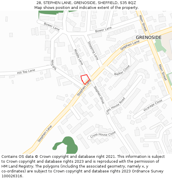 28, STEPHEN LANE, GRENOSIDE, SHEFFIELD, S35 8QZ: Location map and indicative extent of plot