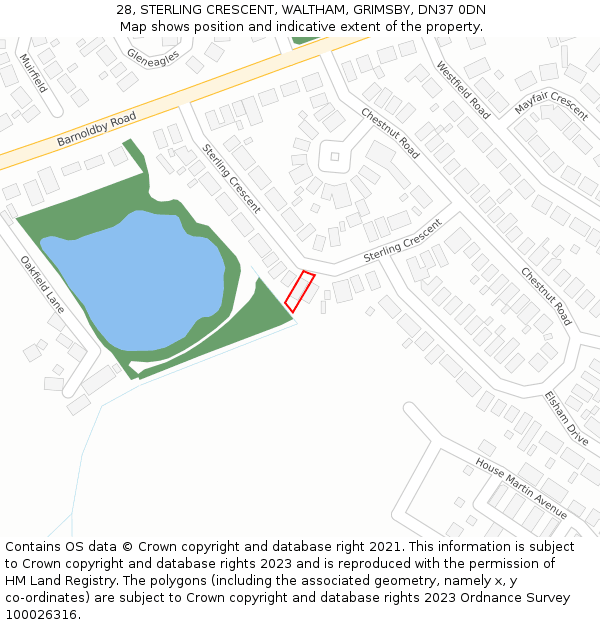 28, STERLING CRESCENT, WALTHAM, GRIMSBY, DN37 0DN: Location map and indicative extent of plot