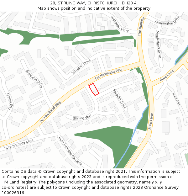 28, STIRLING WAY, CHRISTCHURCH, BH23 4JJ: Location map and indicative extent of plot