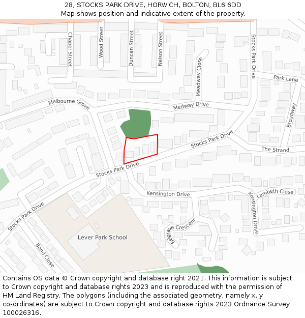 28, STOCKS PARK DRIVE, HORWICH, BOLTON, BL6 6DD: Location map and indicative extent of plot