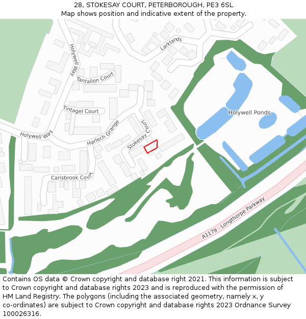 28, STOKESAY COURT, PETERBOROUGH, PE3 6SL: Location map and indicative extent of plot