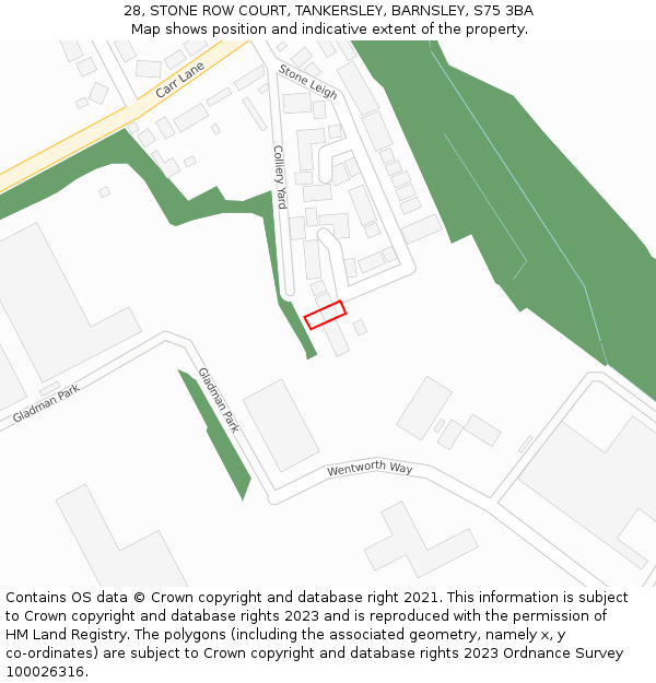 28, STONE ROW COURT, TANKERSLEY, BARNSLEY, S75 3BA: Location map and indicative extent of plot