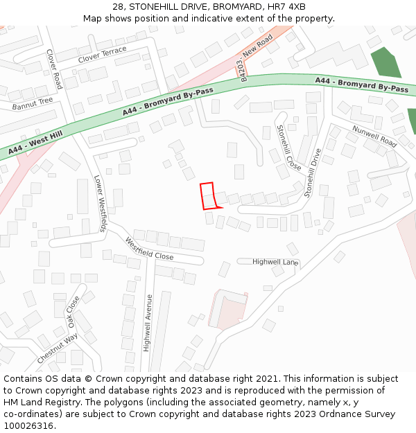 28, STONEHILL DRIVE, BROMYARD, HR7 4XB: Location map and indicative extent of plot
