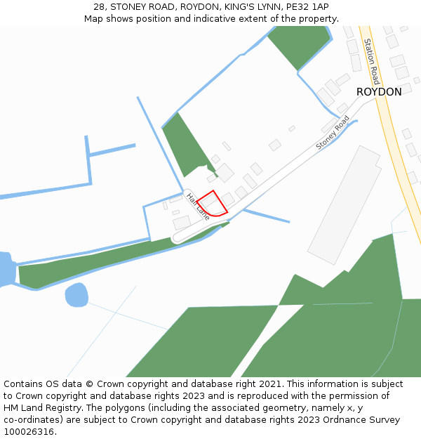 28, STONEY ROAD, ROYDON, KING'S LYNN, PE32 1AP: Location map and indicative extent of plot