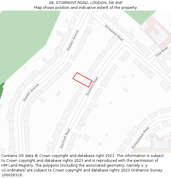 28, STORMONT ROAD, LONDON, N6 4NP: Location map and indicative extent of plot