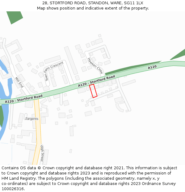 28, STORTFORD ROAD, STANDON, WARE, SG11 1LX: Location map and indicative extent of plot