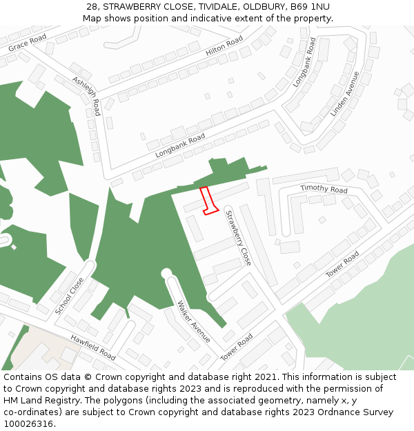 28, STRAWBERRY CLOSE, TIVIDALE, OLDBURY, B69 1NU: Location map and indicative extent of plot