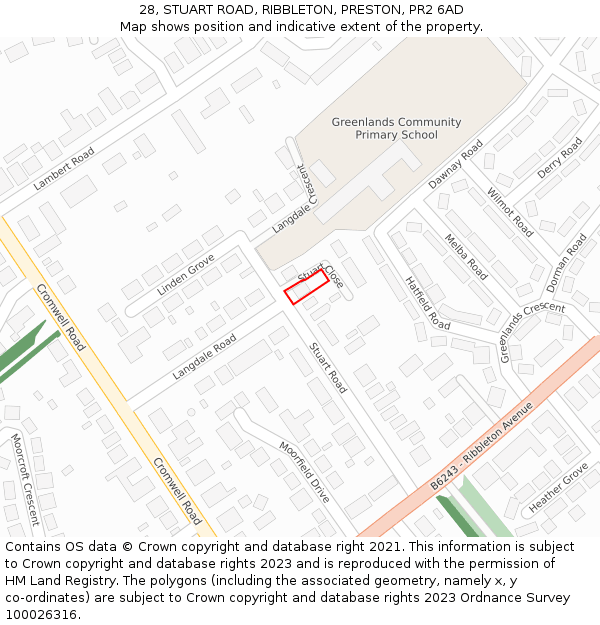 28, STUART ROAD, RIBBLETON, PRESTON, PR2 6AD: Location map and indicative extent of plot