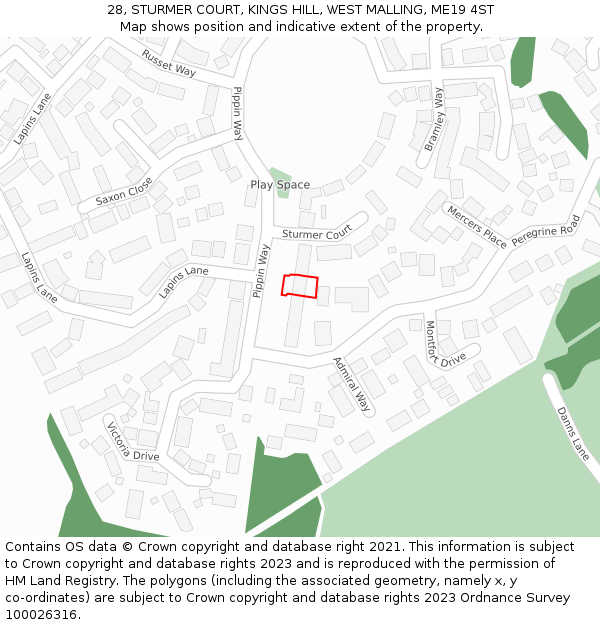 28, STURMER COURT, KINGS HILL, WEST MALLING, ME19 4ST: Location map and indicative extent of plot