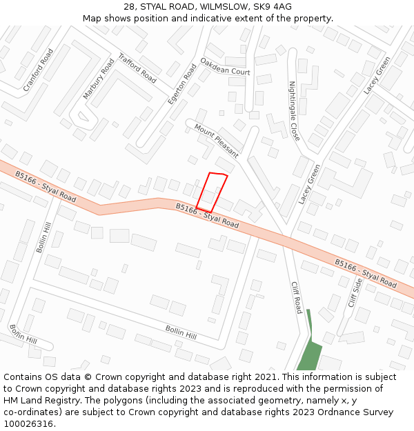 28, STYAL ROAD, WILMSLOW, SK9 4AG: Location map and indicative extent of plot