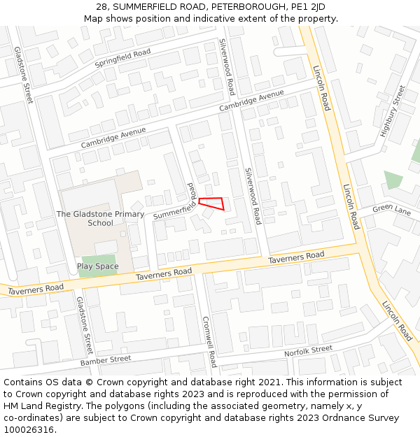 28, SUMMERFIELD ROAD, PETERBOROUGH, PE1 2JD: Location map and indicative extent of plot