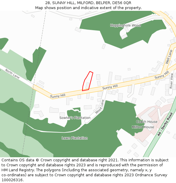 28, SUNNY HILL, MILFORD, BELPER, DE56 0QR: Location map and indicative extent of plot