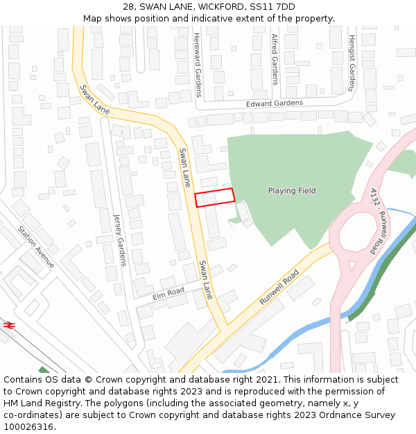 28, SWAN LANE, WICKFORD, SS11 7DD: Location map and indicative extent of plot