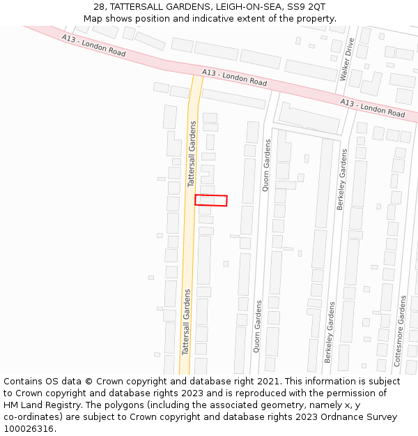 28, TATTERSALL GARDENS, LEIGH-ON-SEA, SS9 2QT: Location map and indicative extent of plot