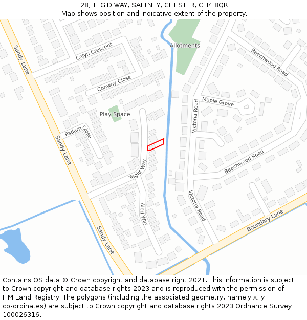 28, TEGID WAY, SALTNEY, CHESTER, CH4 8QR: Location map and indicative extent of plot
