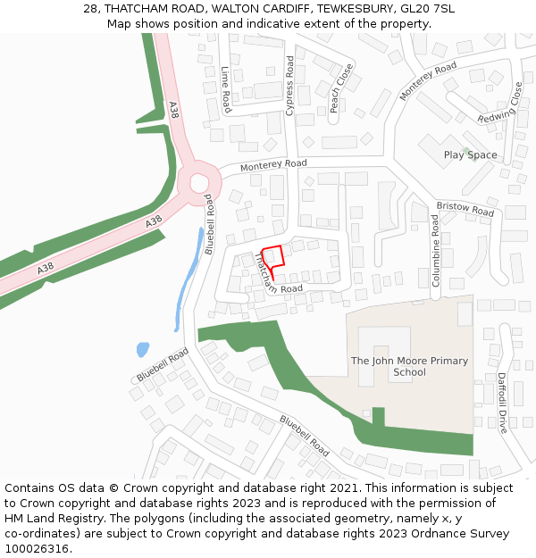 28, THATCHAM ROAD, WALTON CARDIFF, TEWKESBURY, GL20 7SL: Location map and indicative extent of plot