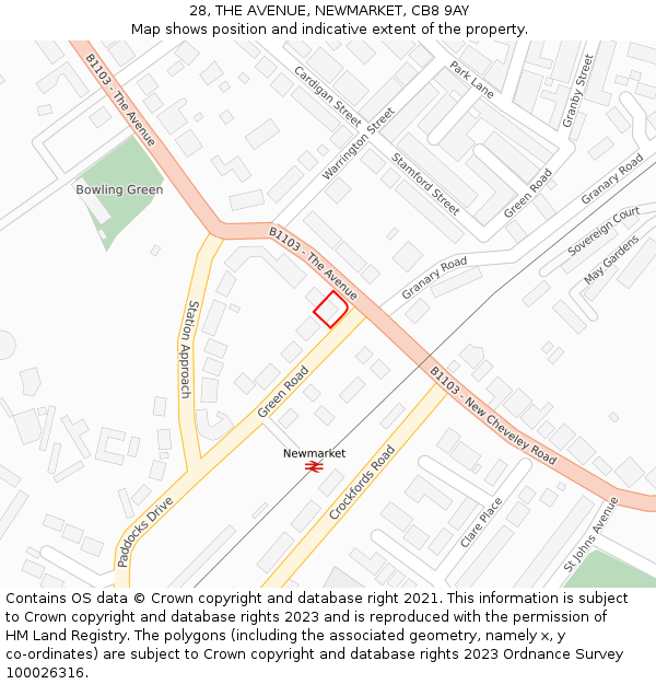 28, THE AVENUE, NEWMARKET, CB8 9AY: Location map and indicative extent of plot