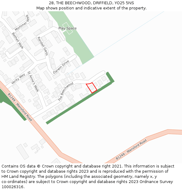 28, THE BEECHWOOD, DRIFFIELD, YO25 5NS: Location map and indicative extent of plot