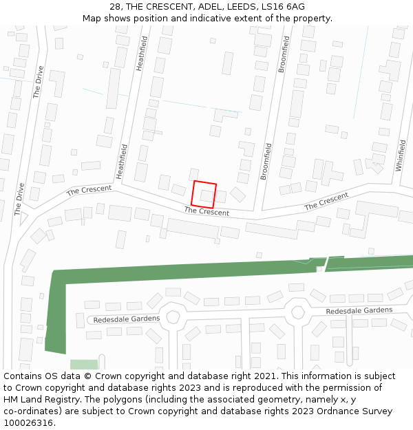 28, THE CRESCENT, ADEL, LEEDS, LS16 6AG: Location map and indicative extent of plot