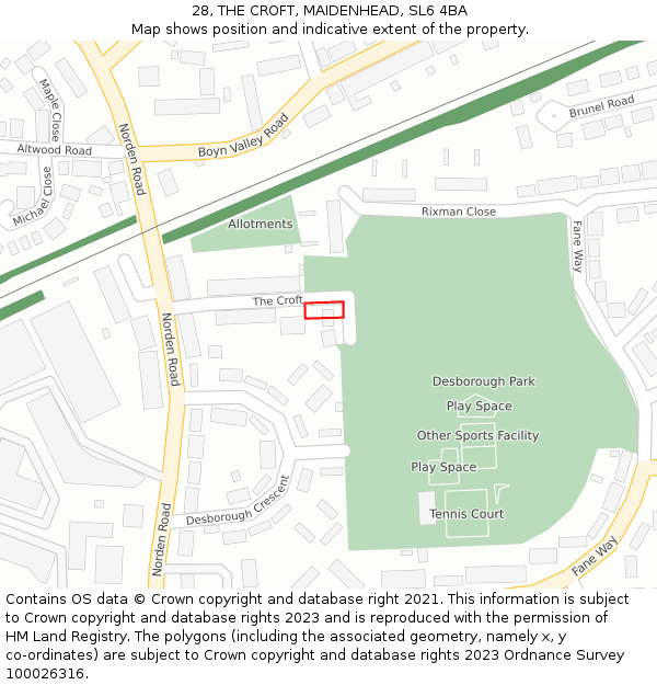 28, THE CROFT, MAIDENHEAD, SL6 4BA: Location map and indicative extent of plot