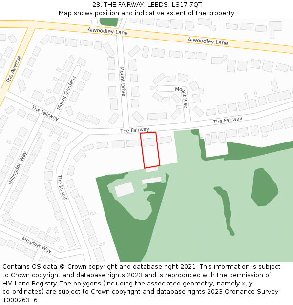 28, THE FAIRWAY, LEEDS, LS17 7QT: Location map and indicative extent of plot