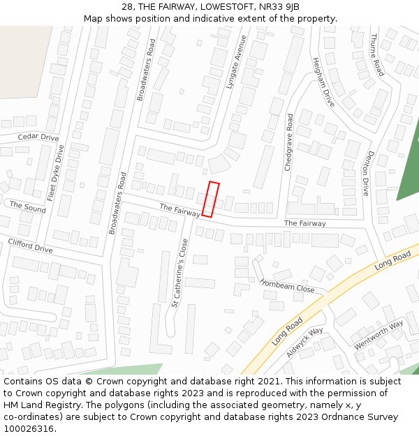28, THE FAIRWAY, LOWESTOFT, NR33 9JB: Location map and indicative extent of plot