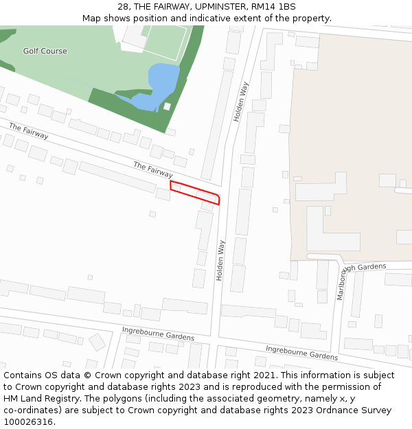 28, THE FAIRWAY, UPMINSTER, RM14 1BS: Location map and indicative extent of plot