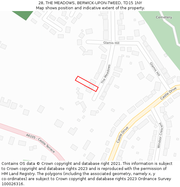 28, THE MEADOWS, BERWICK-UPON-TWEED, TD15 1NY: Location map and indicative extent of plot