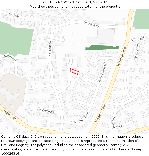 28, THE PADDOCKS, NORWICH, NR6 7HD: Location map and indicative extent of plot