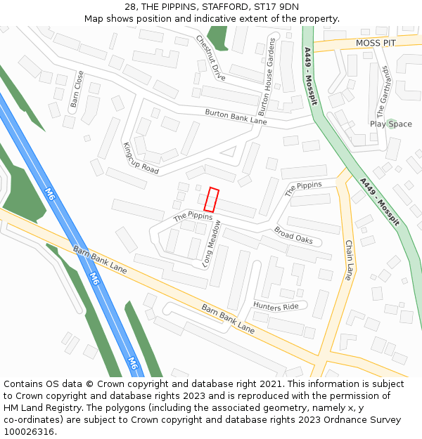 28, THE PIPPINS, STAFFORD, ST17 9DN: Location map and indicative extent of plot