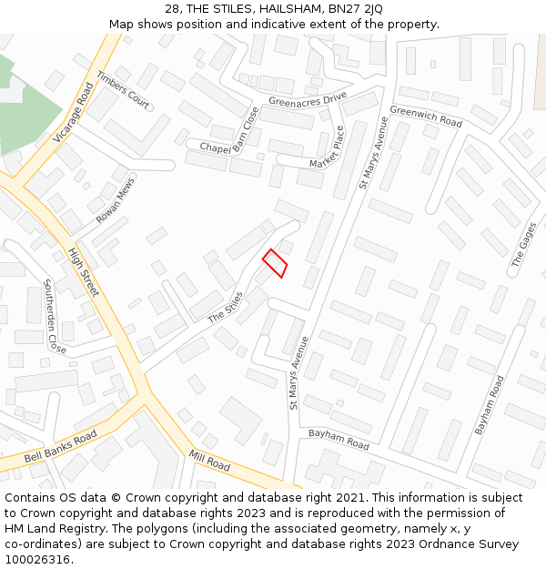 28, THE STILES, HAILSHAM, BN27 2JQ: Location map and indicative extent of plot