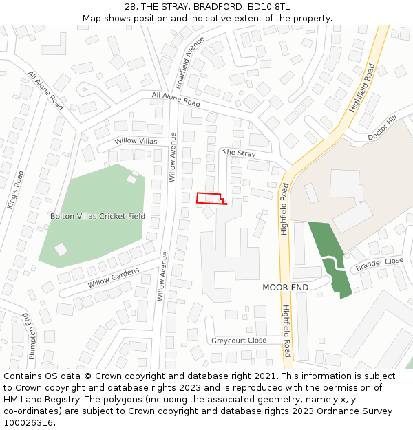 28, THE STRAY, BRADFORD, BD10 8TL: Location map and indicative extent of plot